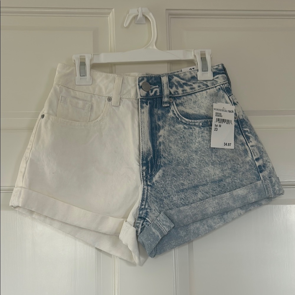 PacSun Contrast Jean Shorts - White and Blue